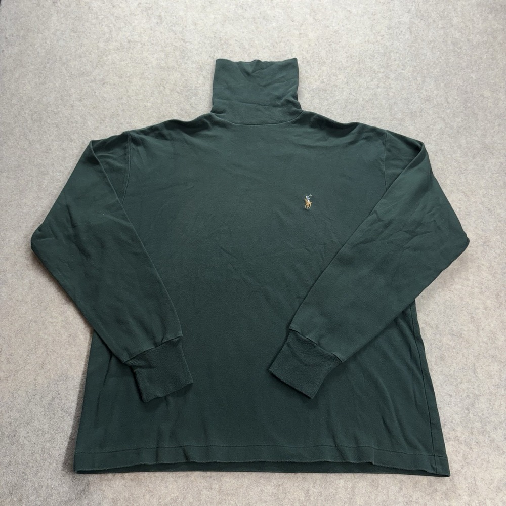 Vintage Ralph Lauren Men's Small Long Sleeve Turtleneck Shirt Green Flesh Pony
